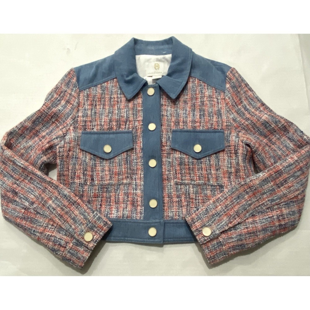 HOUSE OF HARLOW 1960 Denim Tweed Crop Jacket Women's Size Medium